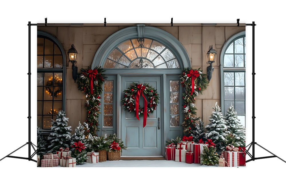 Christmas House Door Gift Boxes Backdrop RR8-78