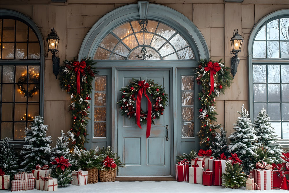 Christmas House Door Gift Boxes Backdrop RR8-78