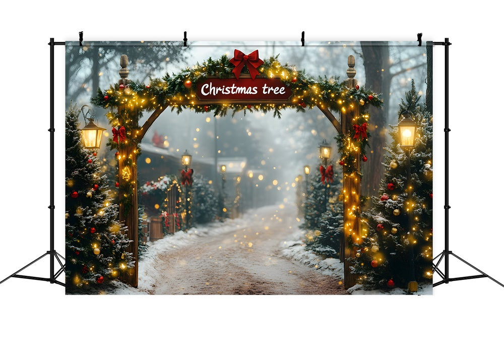 Glowing Christmas Garland Tree Farm Backdrop RR8-81