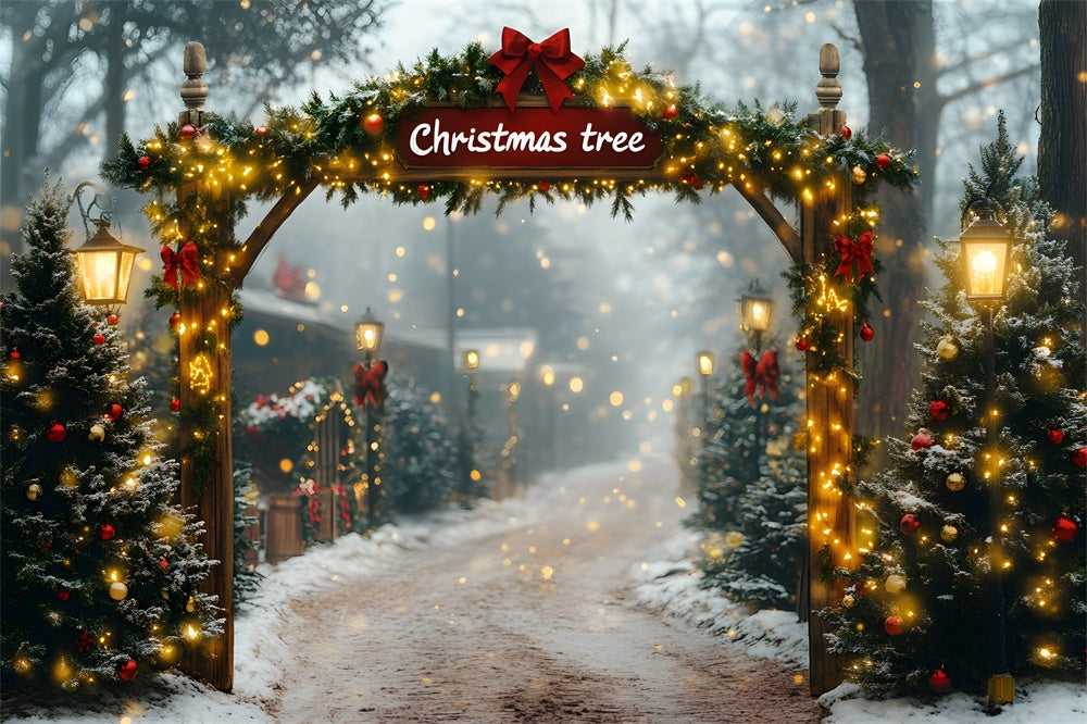 Glowing Christmas Garland Tree Farm Backdrop RR8-81