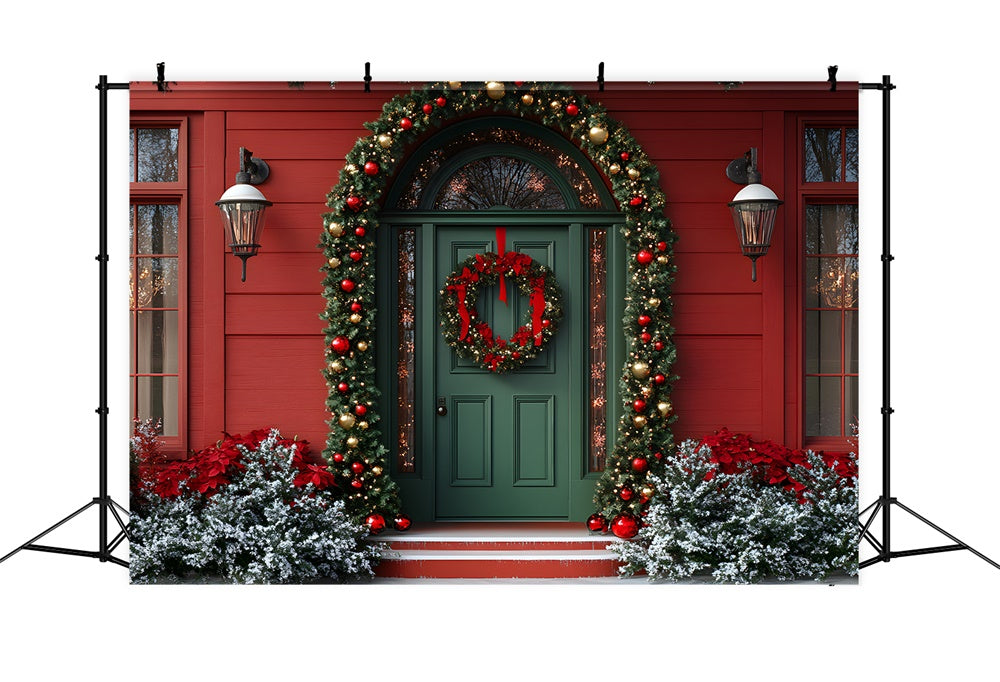 Christmas Green Door Wreath Garland Backdrop RR8-91