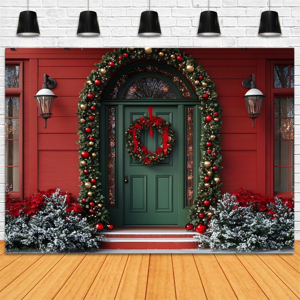 Christmas Green Door Wreath Garland Backdrop RR8-91