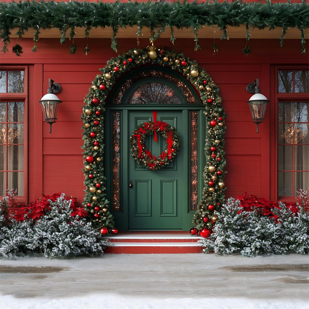 Christmas Green Door Wreath Garland Backdrop RR8-91