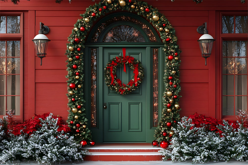 Christmas Green Door Wreath Garland Backdrop RR8-91