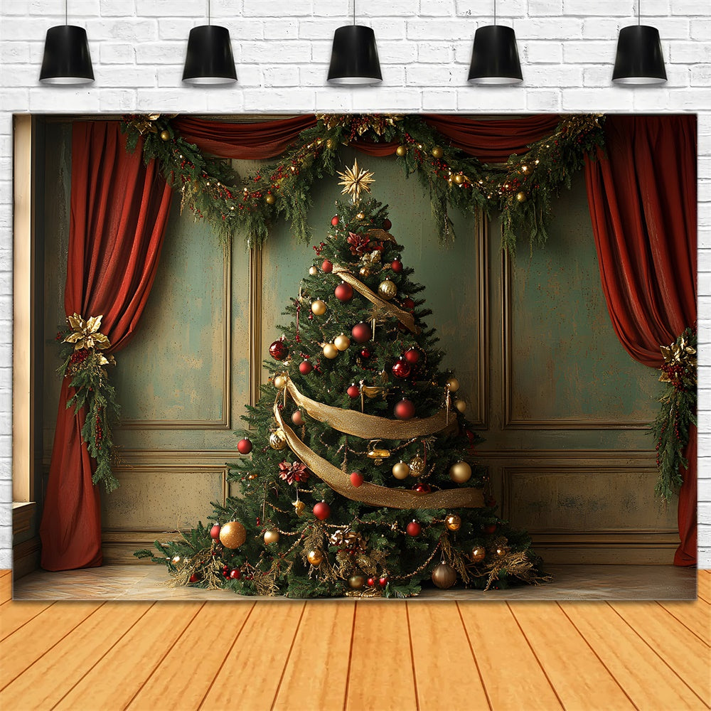 Christmas Tree Red Curtain Garland Backdrop RR8-93