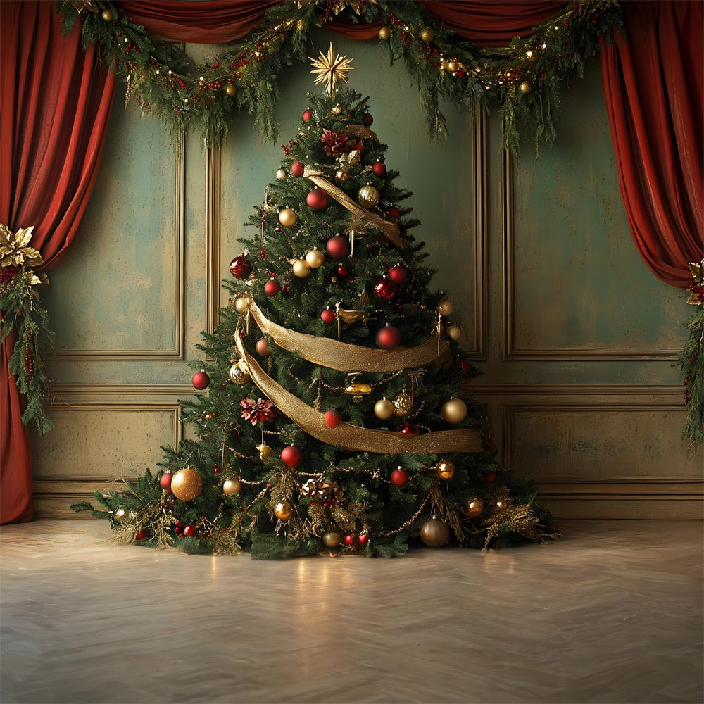 Christmas Tree Red Curtain Garland Backdrop RR8-93