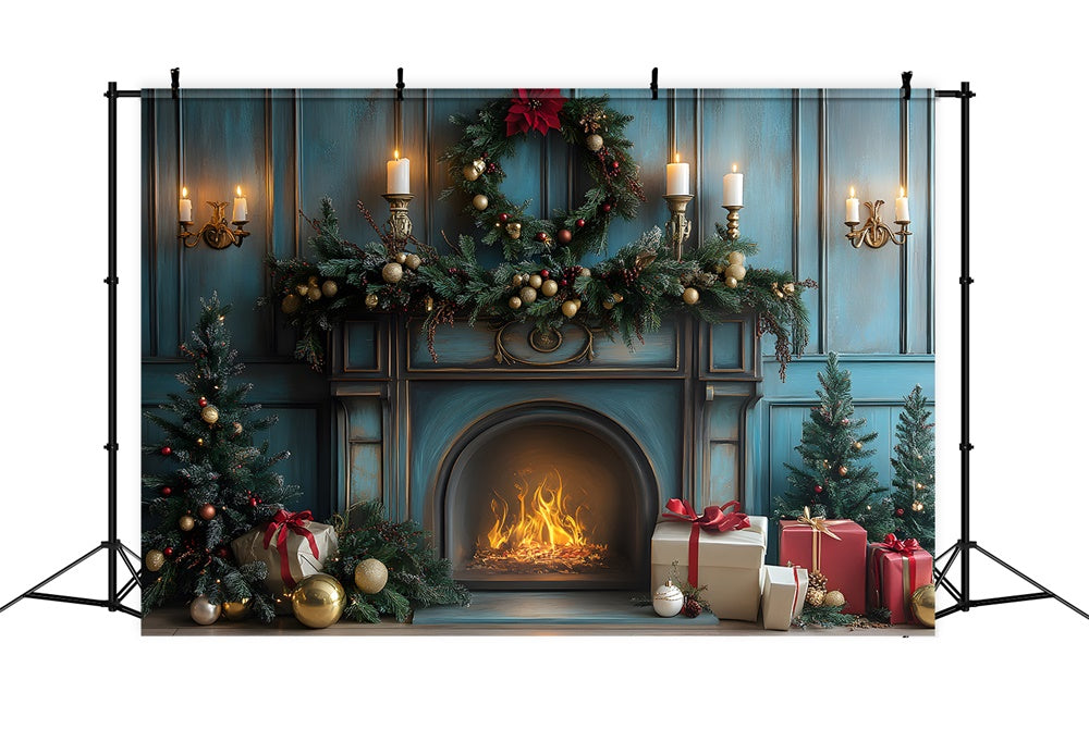 Christmas Fireplace Candles Gift Boxes Backdrop RR8-98