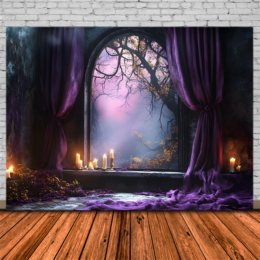 Halloween Forest Arch Door Purple Curtain Backdrop RR9-102