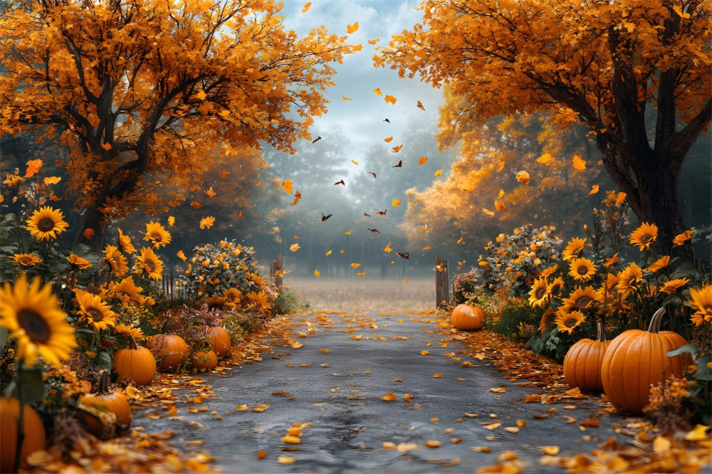 Fall Maple Forest Sunflower Pumpkin Backdrop RR9-5