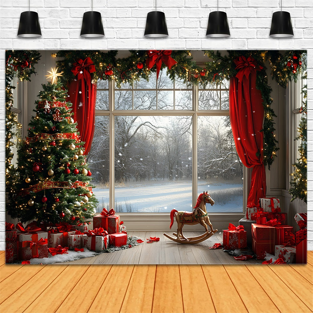 Christmas Decorated Window Snow View Backdrop RR9-56