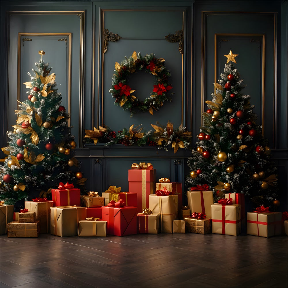 Christmas Vintage Wall Wreath Gift Boxes Backdrop RR9-69