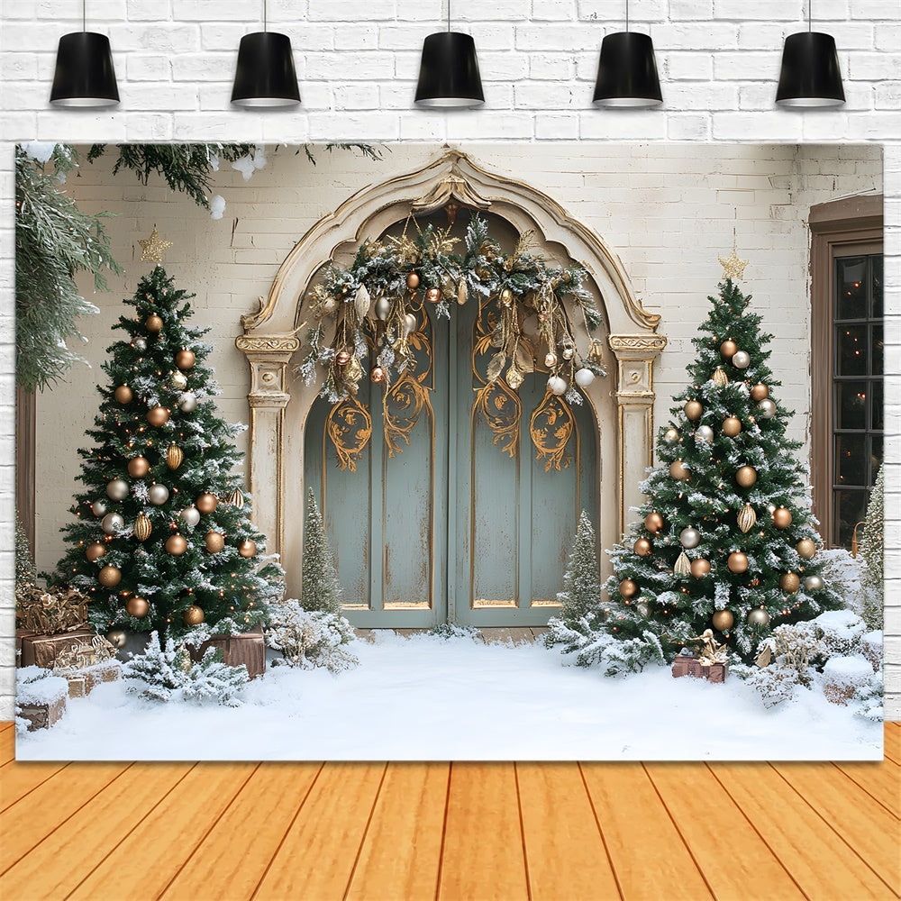 Snow Covered Christmas Tree Retro Wall Backdrop RR9-76