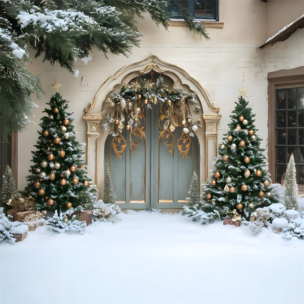 Snow Covered Christmas Tree Retro Wall Backdrop RR9-76
