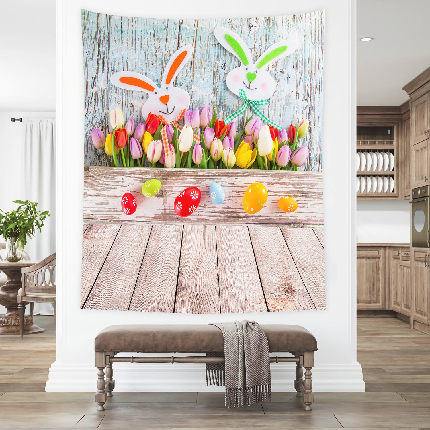 Easter Eggs Bunny Spring Flowers Decorations Backdrop for Photo Studio S-897