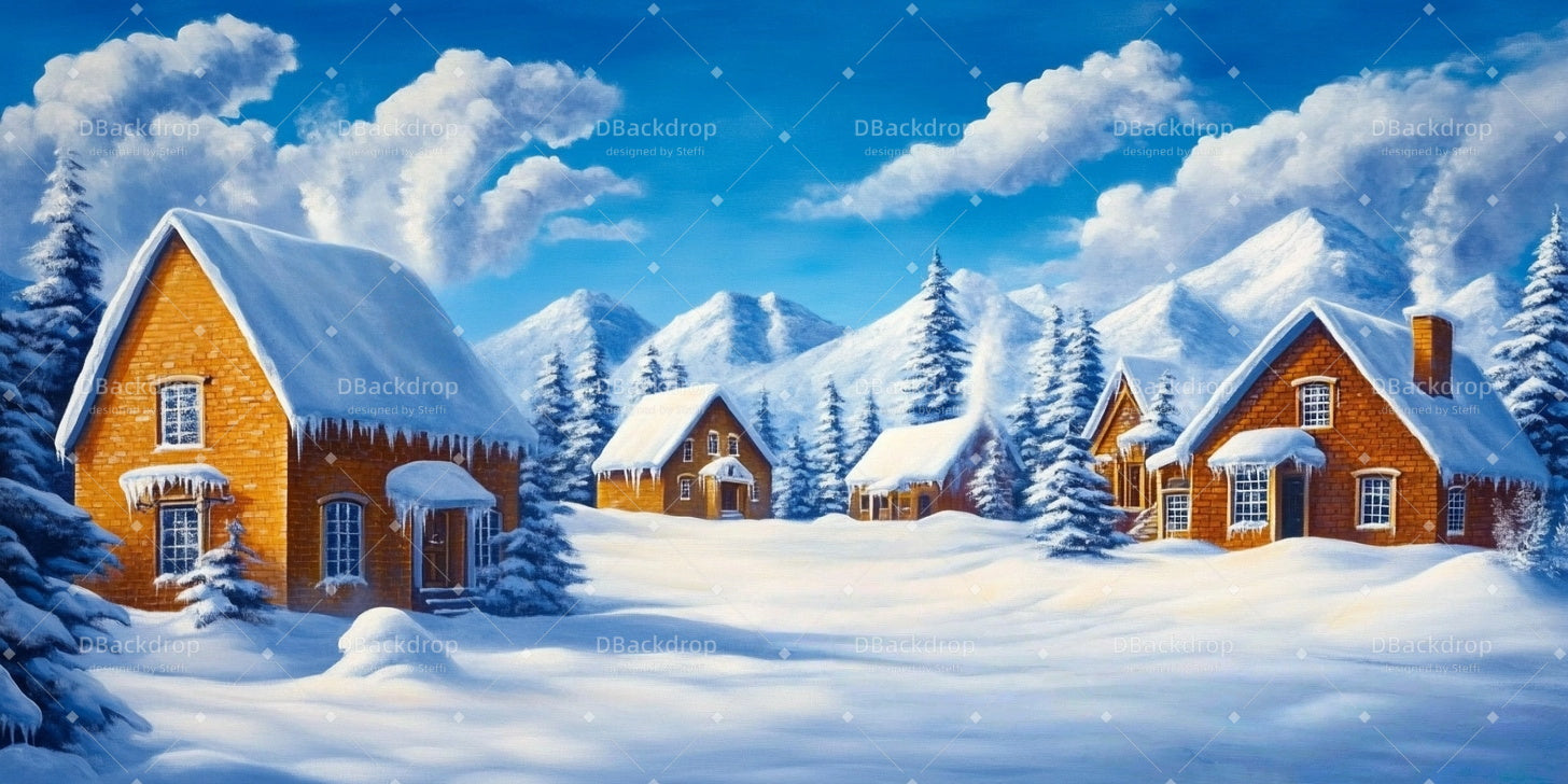 School Play Backdrops Snowy Village Musical Backdrop CSH59-T48