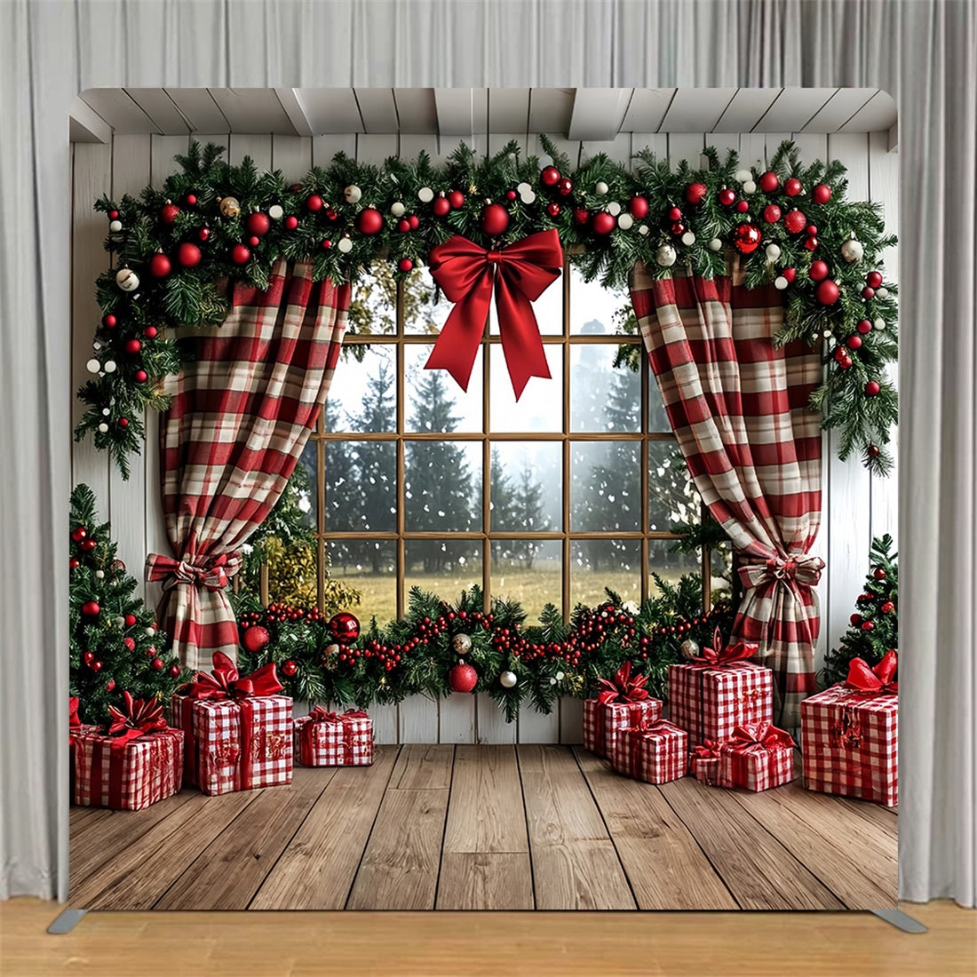 Square Backdrops Rustic Holiday Window Christmas Party Backdrop TS-CSH6-274