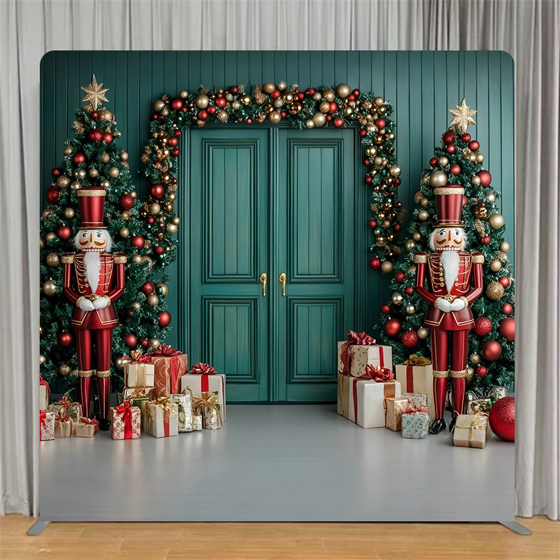 Square Backdrop Tension Pillow Cover Stand Nutcracker Green Door Christmas Backdrop TS-GQ57-29
