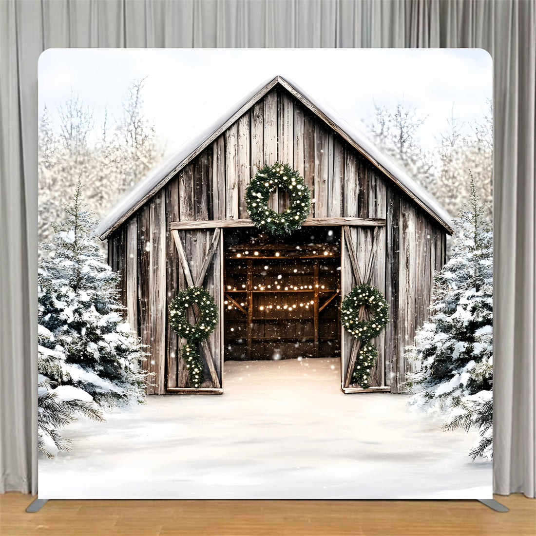 Square Backdrops Rustic Snowy Winter Barn Christmas Backdrop TS-GQ58-46
