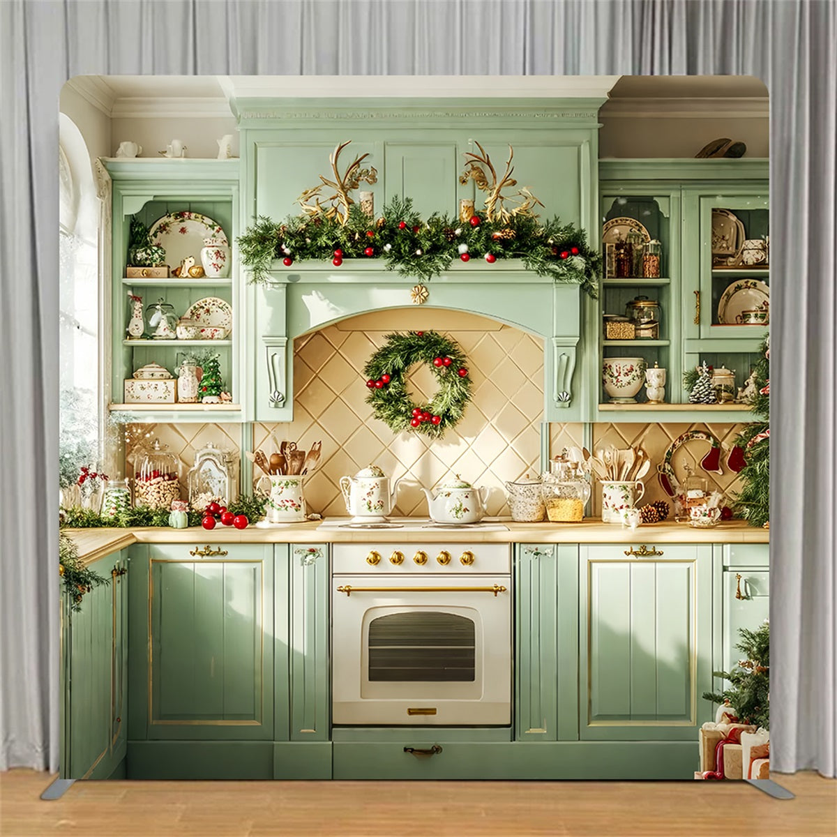 Square Shape Tension Fabric Display Arch Vintage Mint Kitchen Christmas Backdrops TS-LXX58-79