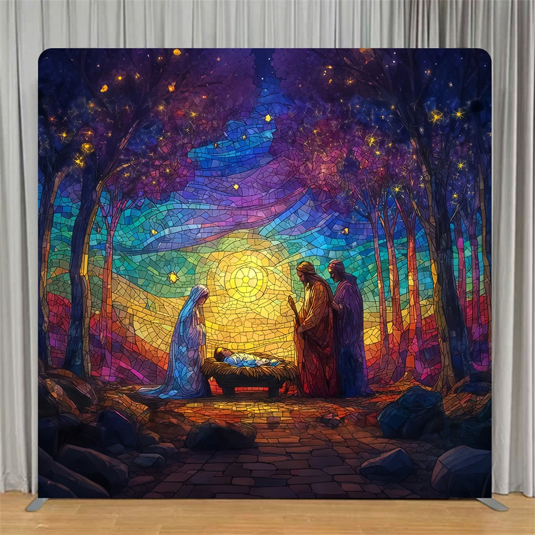 Tension Backdrops Stained Glass Nativity Glow Nativity Backdrop TS-TWW510-60