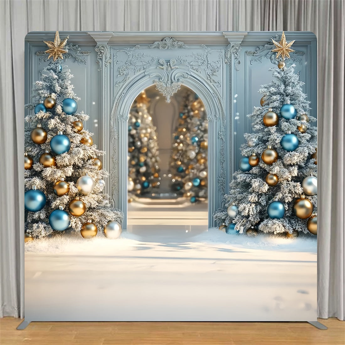 Tension Fabric Backdrop Elegant Blue Gold Holiday Hall Christmas Backdrops TS-TWW58-96