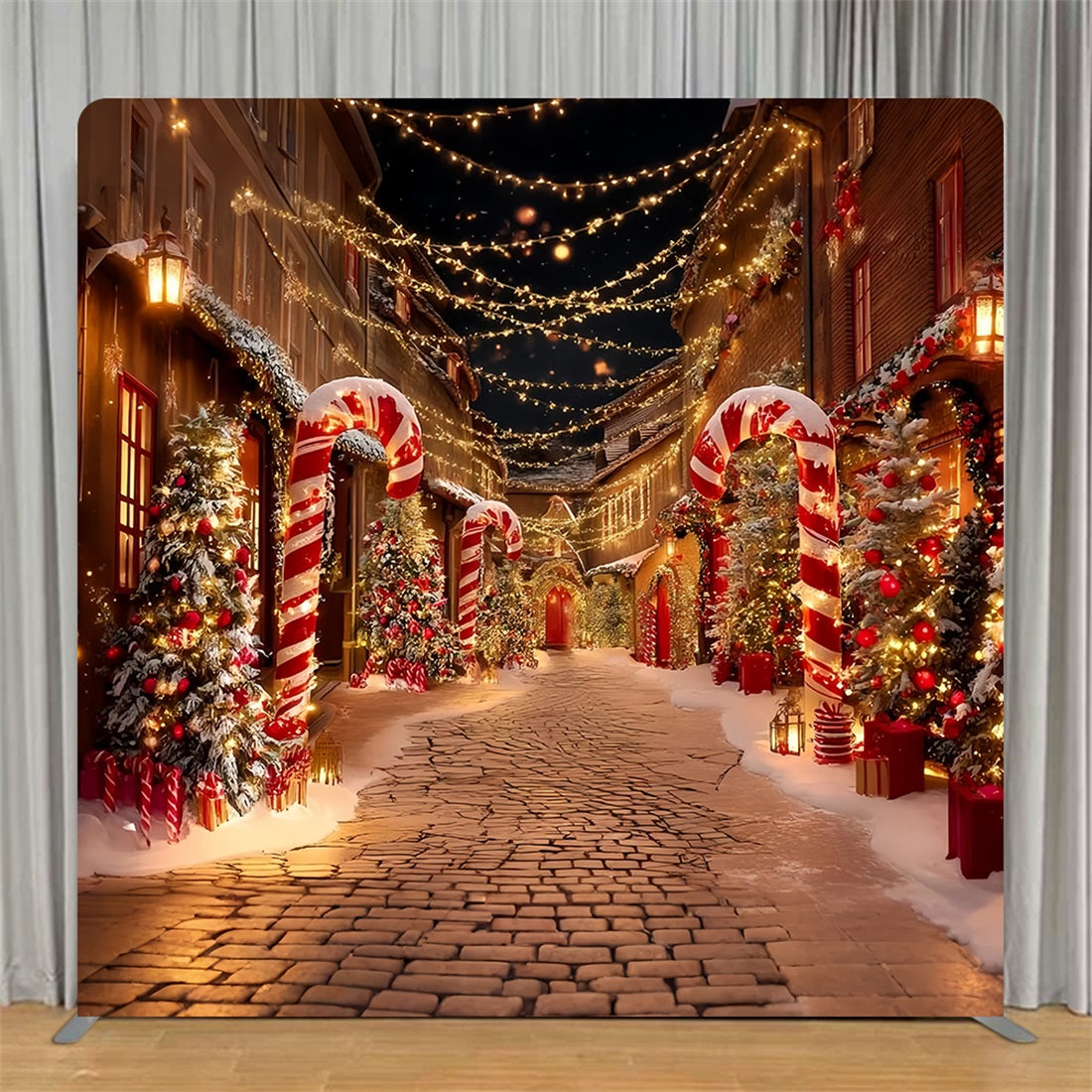 Square Backdrop Cover Candy Cane Christmas Street Christmas Backdrop TS-TWW59-95