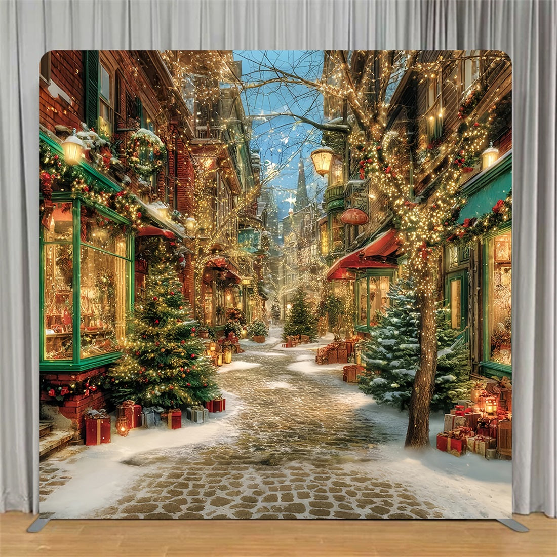 Square Backdrop Tension Pillow Cover Enchanting Village Lane Christmas Backdrops TS-TWW59-97