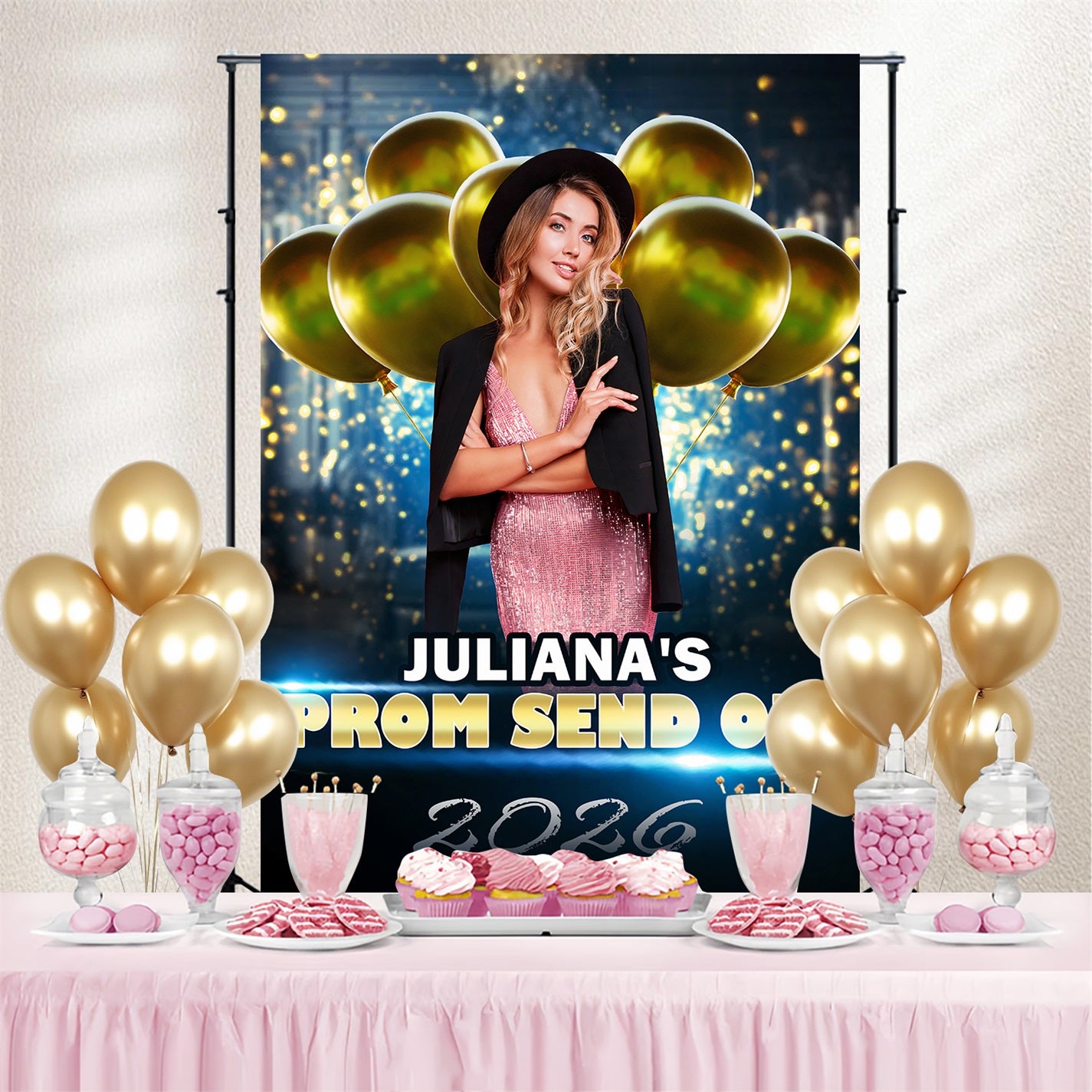 Prom 2026 Backdrop Glitter Balloon Personalized Party Graduation Backdrop TWW3-106
