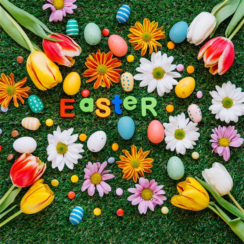 Easter Photo Backdrop Tulip Daisy Egg Decoration Backdrop TWW3-15