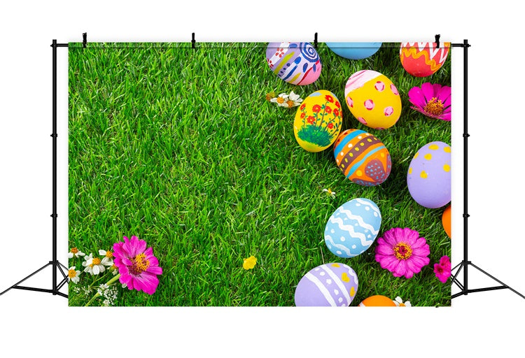 Easter Backdrops For Photos Hand-Painted Eggs Grass Backdrop TWW3-17