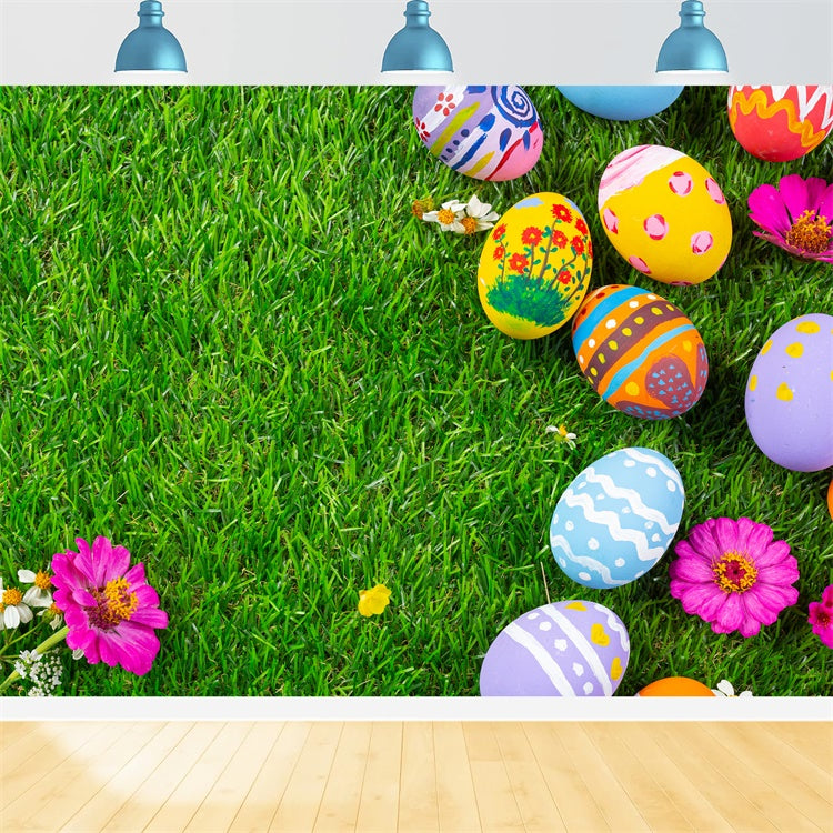 Easter Backdrops For Photos Hand-Painted Eggs Grass Backdrop TWW3-17