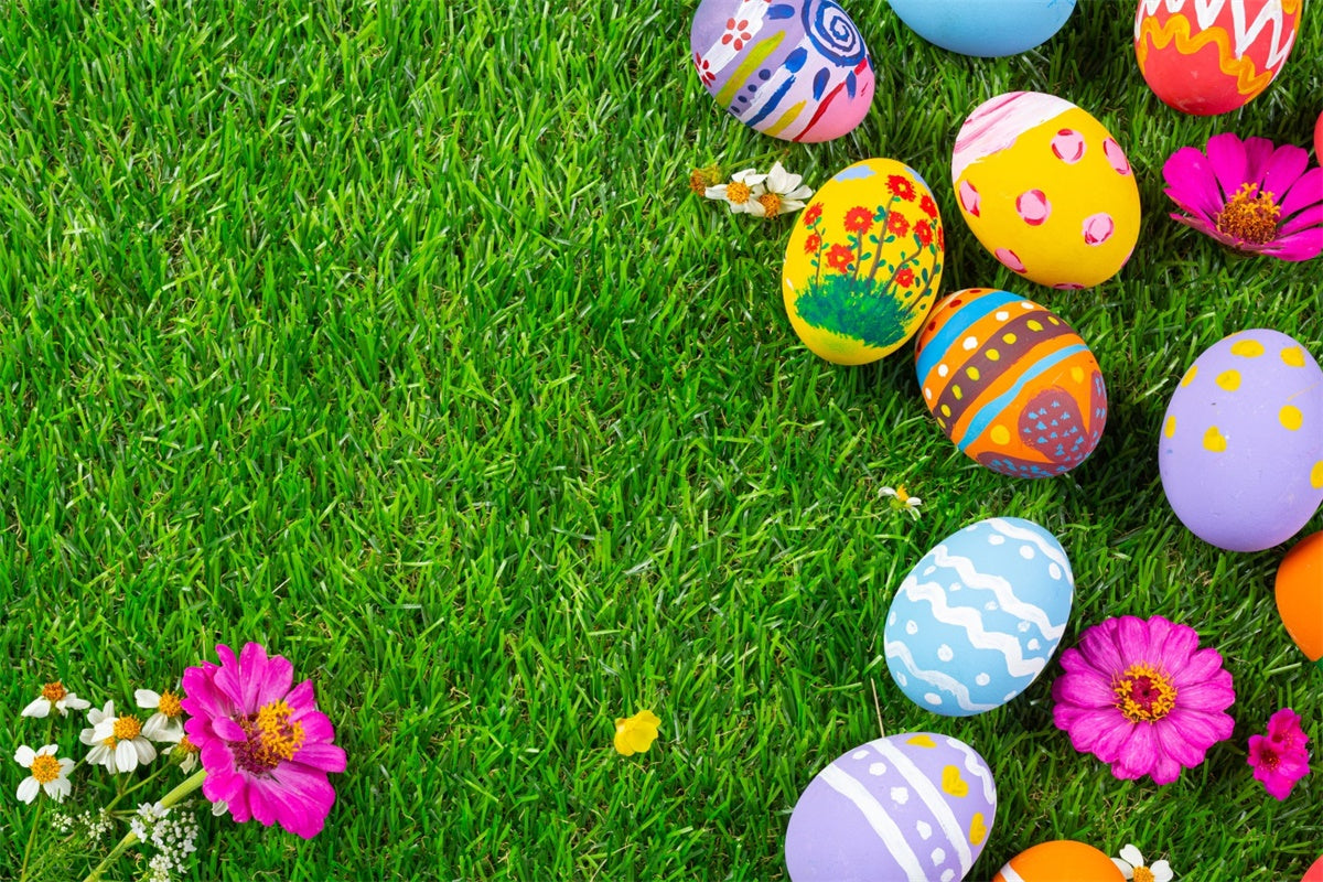 Easter Backdrops For Photos Hand-Painted Eggs Grass Backdrop TWW3-17