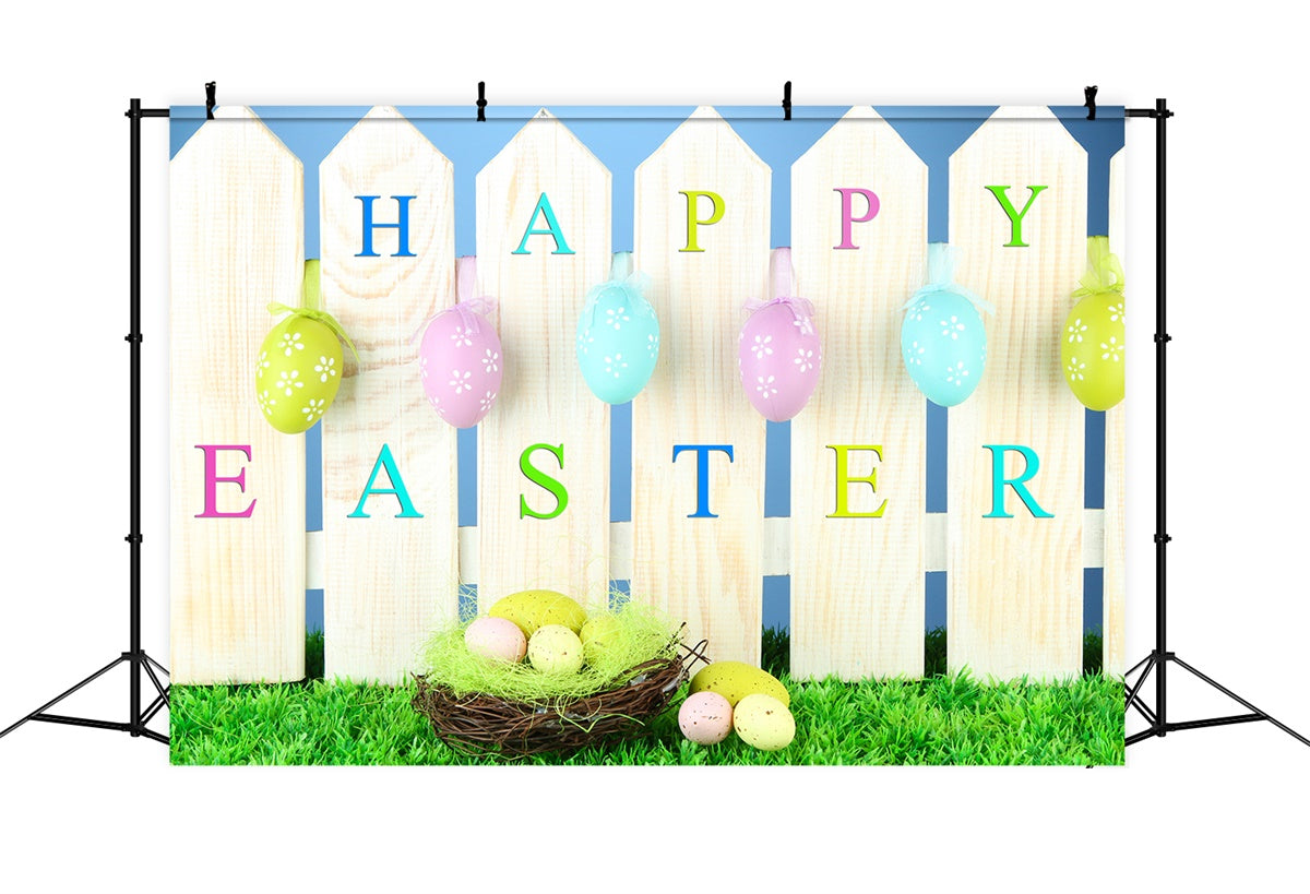 Easter Photo Backdrop Hanging Egg Festive Fence Backdrop TWW3-18