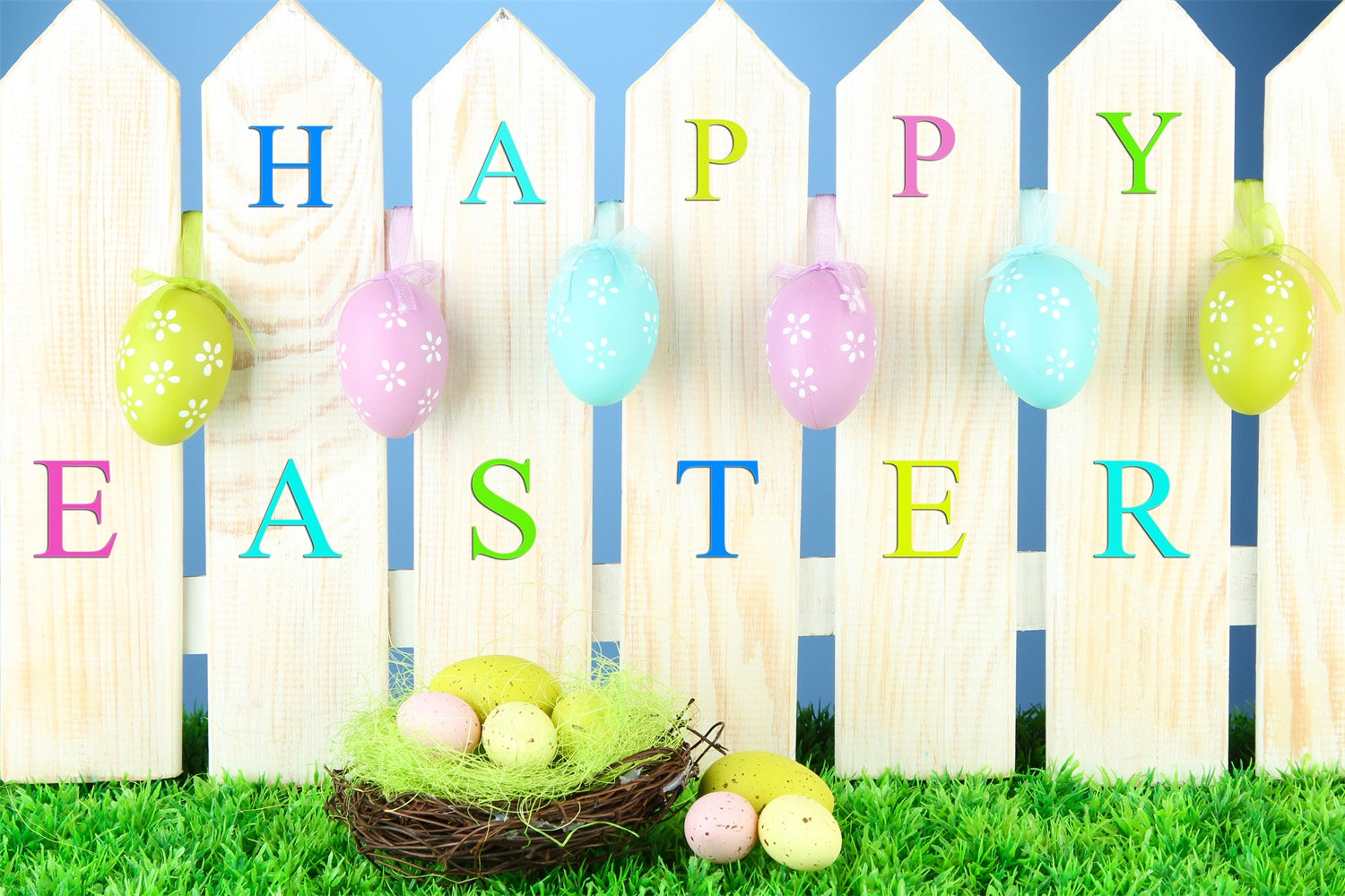 Easter Photo Backdrop Hanging Egg Festive Fence Backdrop TWW3-18