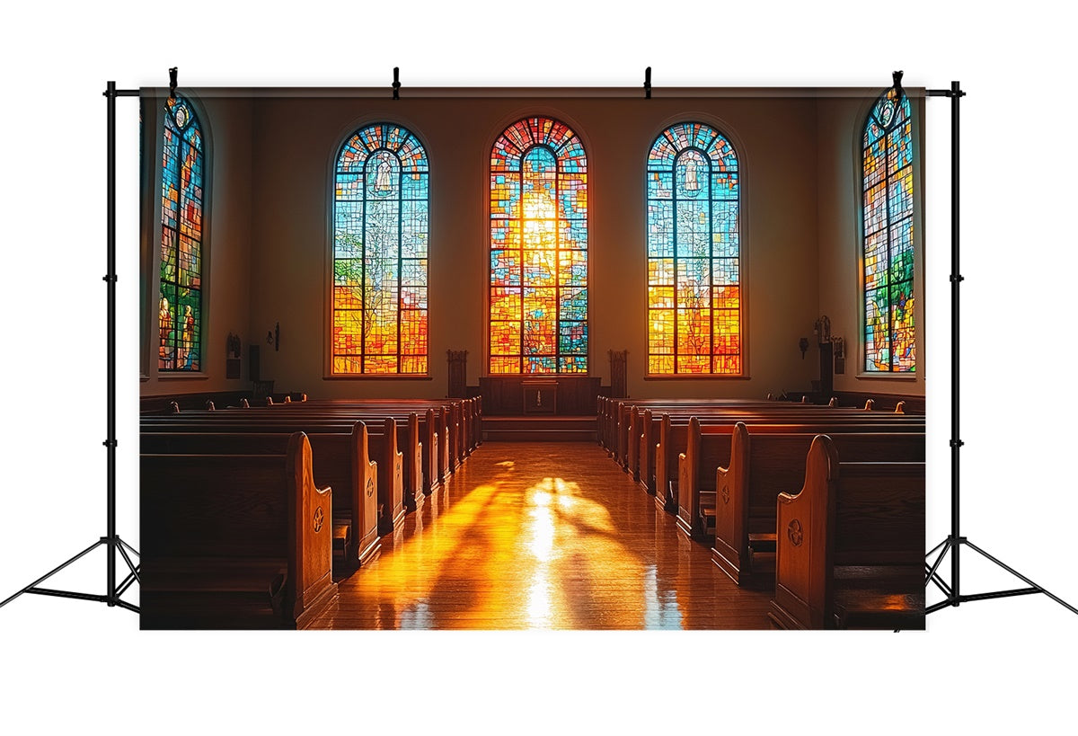 Easter Backdrops For Church Stained Glass Morning Church Backdrop TWW3-2