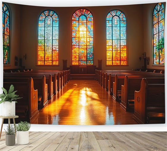 Easter Backdrops For Church Stained Glass Morning Church Backdrop TWW3-2