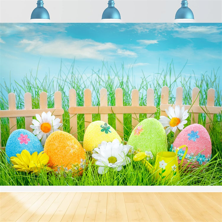 Easter Picture Backdrops Wooden Fence Pastel Egg Backdrop TWW3-21