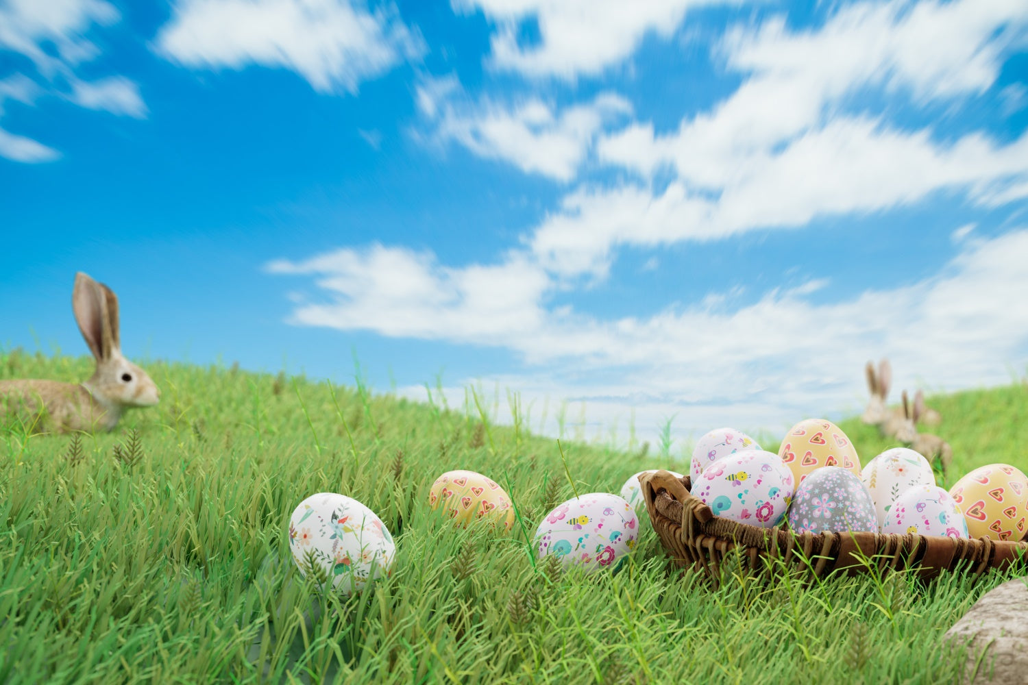 Easter Picture Ideas Cheerful Meadow Egg Field Backdrop TWW3-23