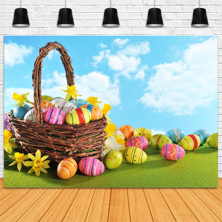 Easter Backdrops For Photos Spring Bloom Egg Basket Backdrop TWW3-26