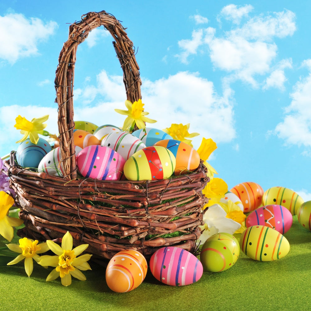 Easter Backdrops For Photos Spring Bloom Egg Basket Backdrop TWW3-26