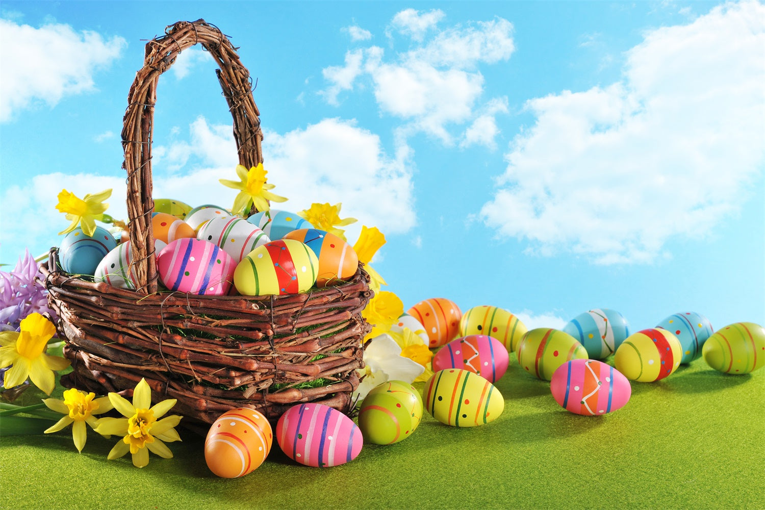 Easter Backdrops For Photos Spring Bloom Egg Basket Backdrop TWW3-26