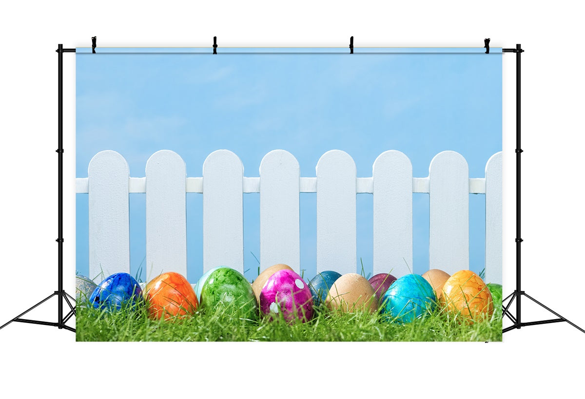 Easter Backdrop Photography White Fence Colorful Egg Backdrop TWW3-28