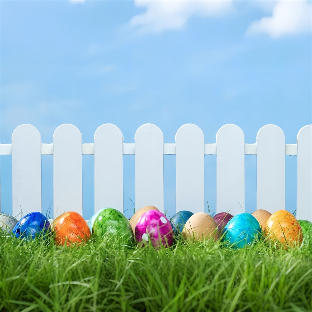 Easter Backdrop Photography White Fence Colorful Egg Backdrop TWW3-28