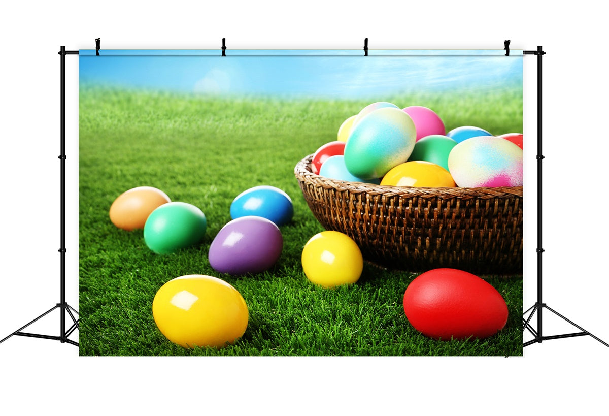 Easter Photo Backdrop Ideas Colorful Egg Basket Meadow Backdrop TWW3-29