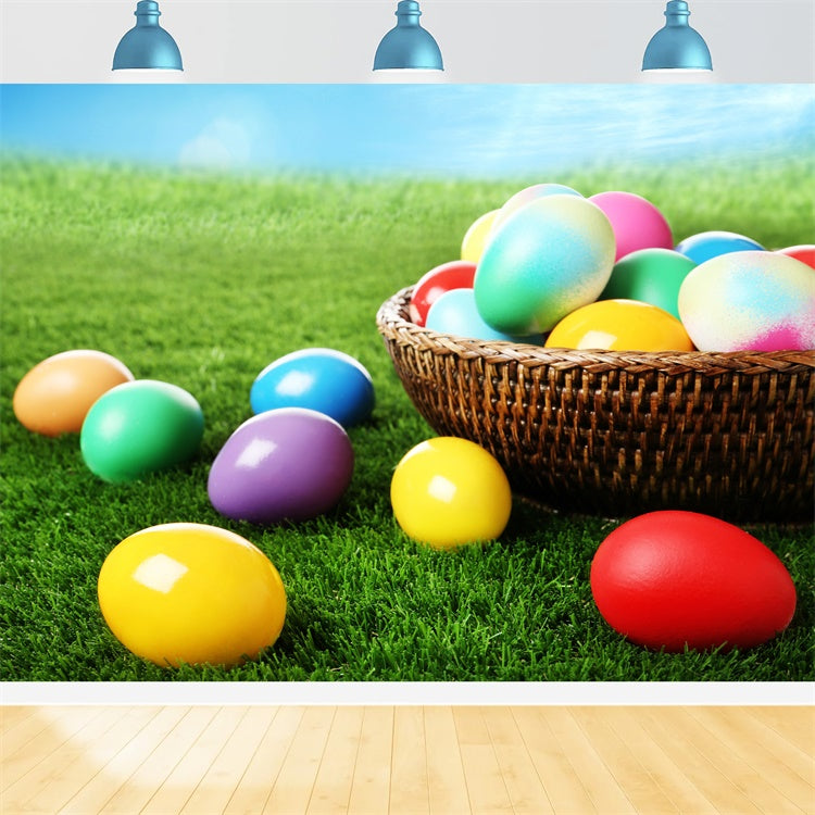 Easter Photo Backdrop Ideas Colorful Egg Basket Meadow Backdrop TWW3-29