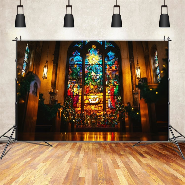 Easter Photo Backdrop Nativity Scene Stained Glass Backdrop TWW3-3