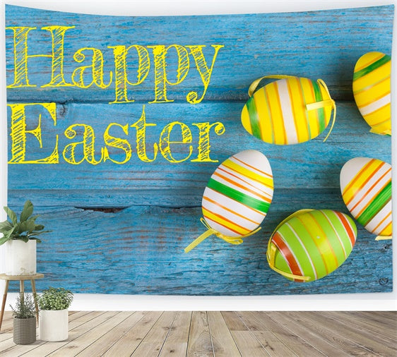 Easter Backdrop Rustic Blue Vibrant Striped Egg Backdrop TWW3-31