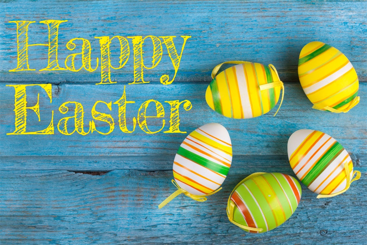 Easter Backdrop Rustic Blue Vibrant Striped Egg Backdrop TWW3-31