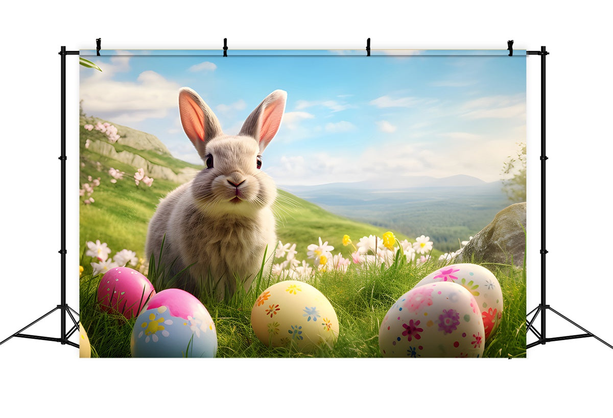 Easter Egg Backdrop Happy Bunny Spring Hillside Backdrop TWW3-33