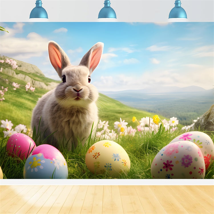 Easter Egg Backdrop Happy Bunny Spring Hillside Backdrop TWW3-33